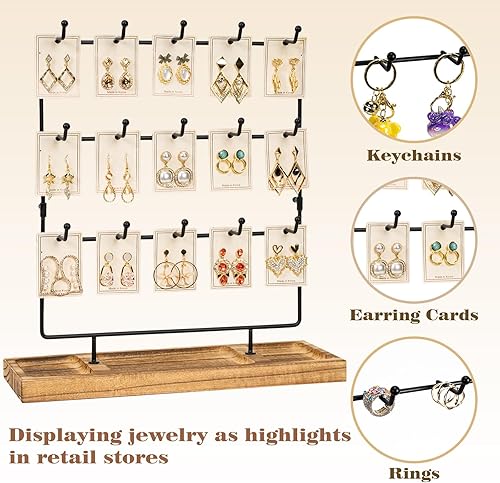 Miniatura 3 de Miratino Soporte de exhibición de aretes para vender, organizador de aretes de madera maciza, soporte de exhibición de joyas para vender tarjetas de