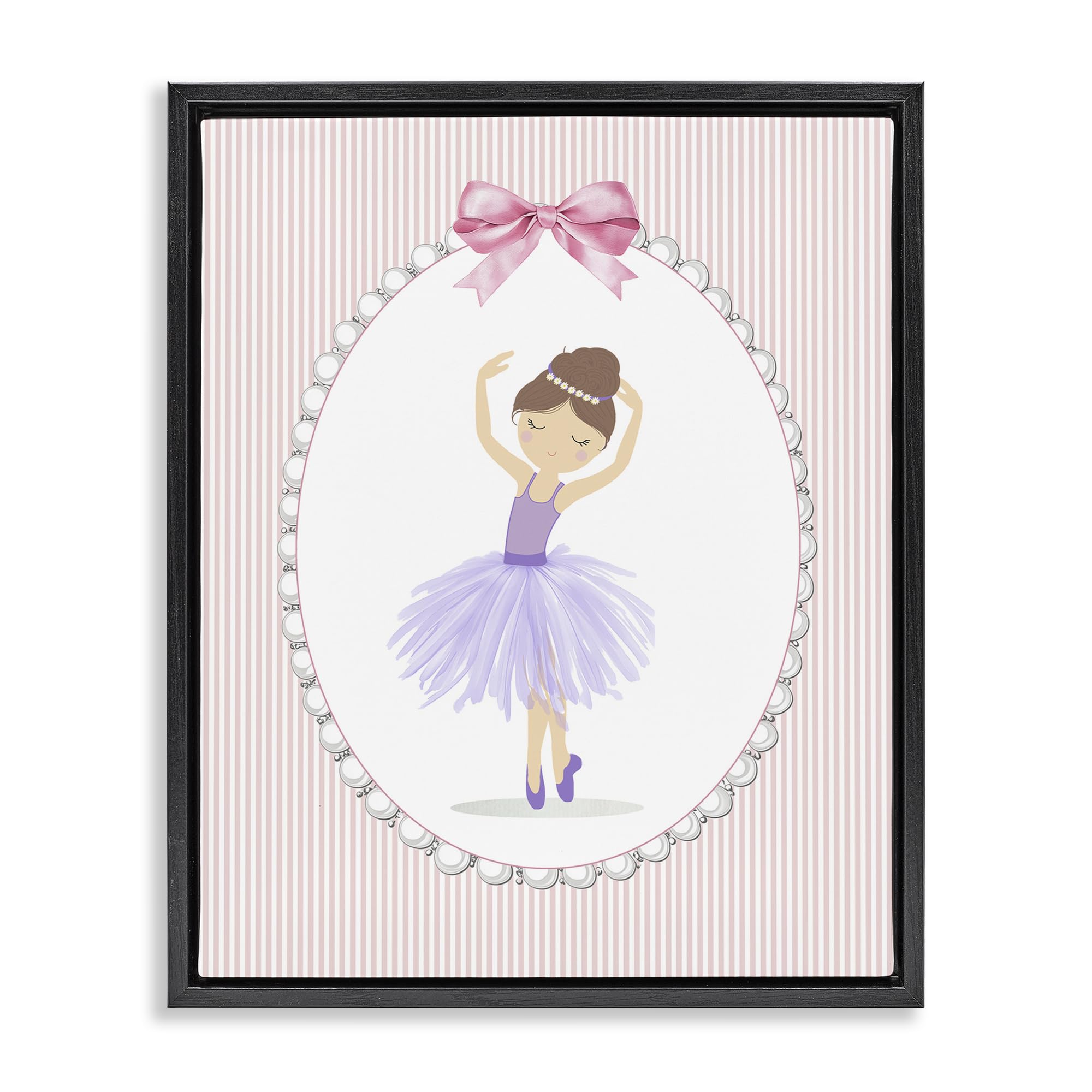 Stupell Industries Jet Black (Matte) 'Graceful Dance On Stripes'| Floating Frame Canvas Art