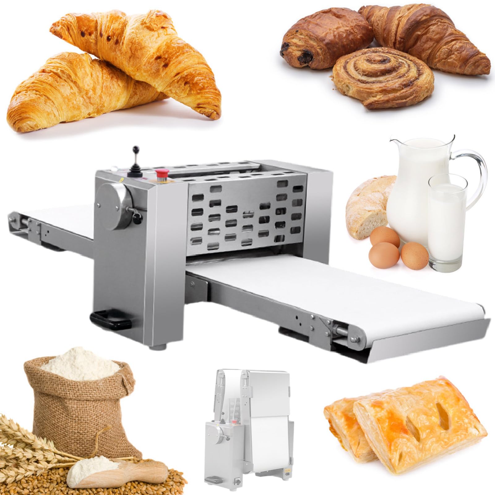 SENJINGHUA Professional Electric Dough Sheeter, Commercial Dough Sheeter Reversible Countertop Dough Press Machine Foldable Design, Folding Dough Sheeter,220V
