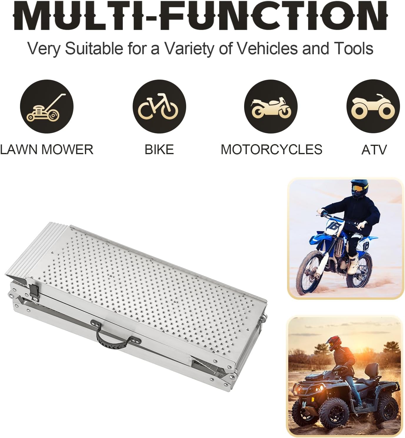 FACHNUO 6.5FT Aluminum Folding Motorcycle Ramp - 650 lbs Heavy Duty Loading Ramps with Anti-Slip Surface, Portable Trailer Ramp for ATV/UTV/Dirt Bike/Pickup Trucks/Lawn Mower/Trolleys (78.3"x12")