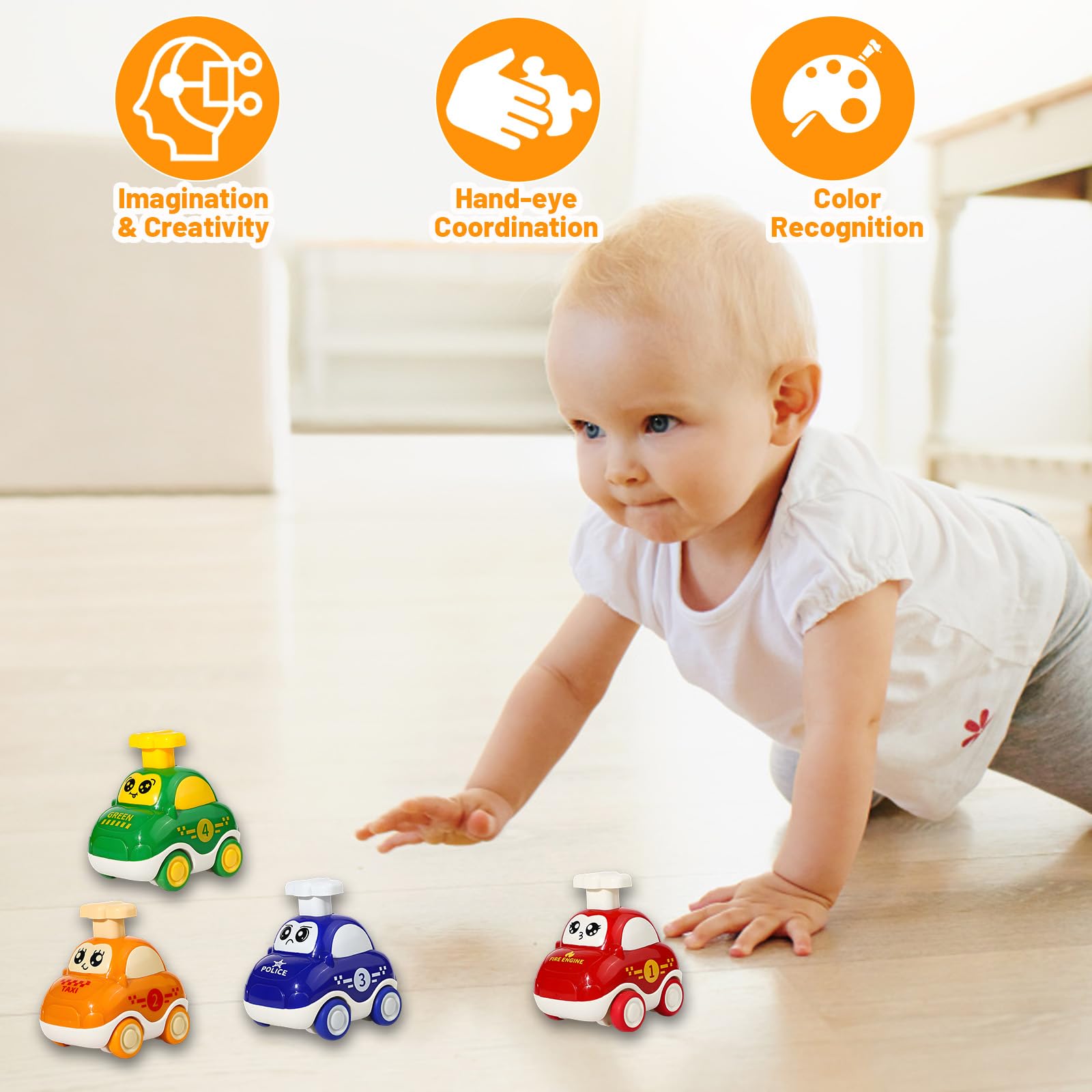 MXHBSTP 4 Pcs Toy Cars, Press and Go Toddler Car Toys Set - Image 3