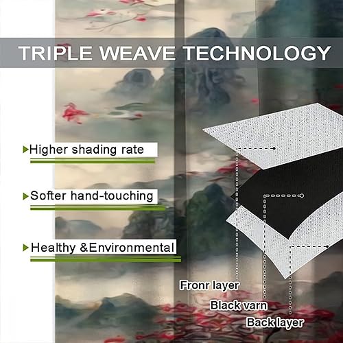 Miniatura 6 de Cortina asiática para sala de estar, ramas de bossom de ciruela roja, tratamientos de ventana de montaña para dormitorio, decoración de puerta de
