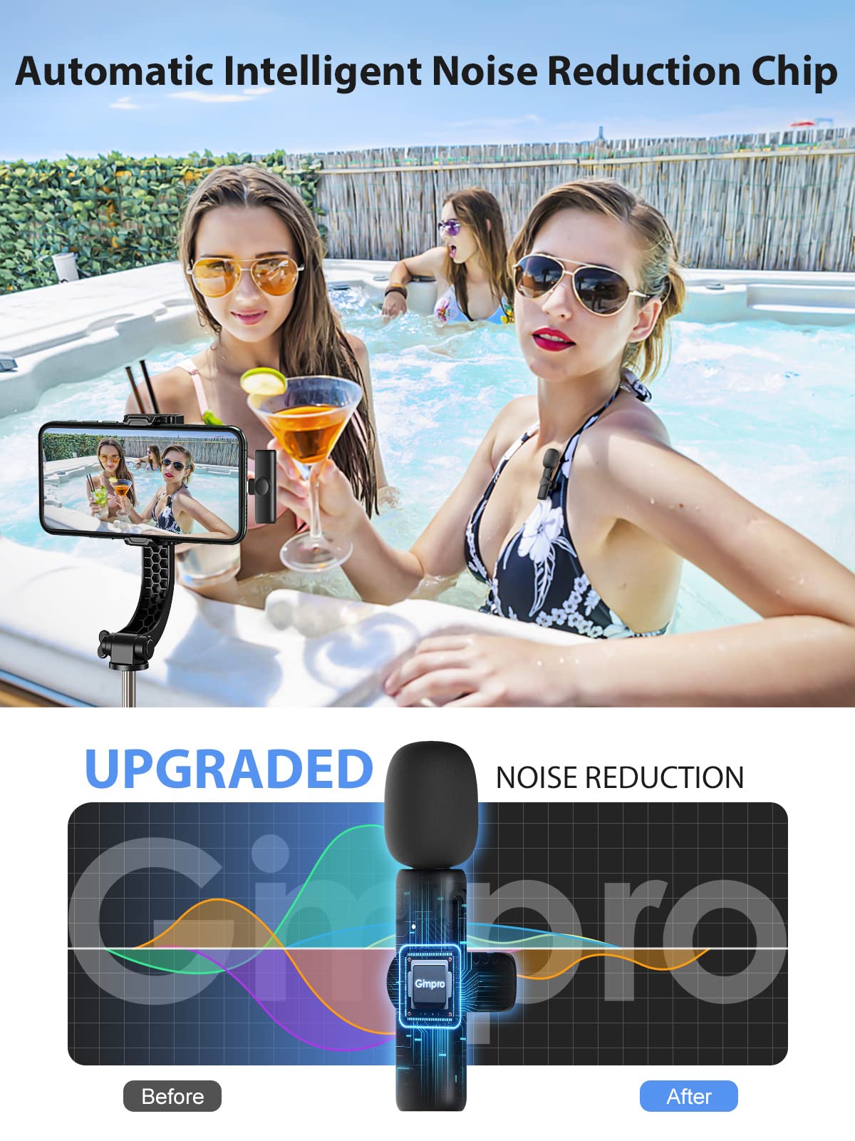 Bezprzewodowy mikrofon krawat, Gimpro MS1 (C) 2,4 GHz【TYP C-USB】Mikrofon krawat do telefonu komórkowego Wtyczka i odtwarzanie do telefonu Andriod Vlog Wywiad na żywo Tiktok Youtube, mikro krawat bez
