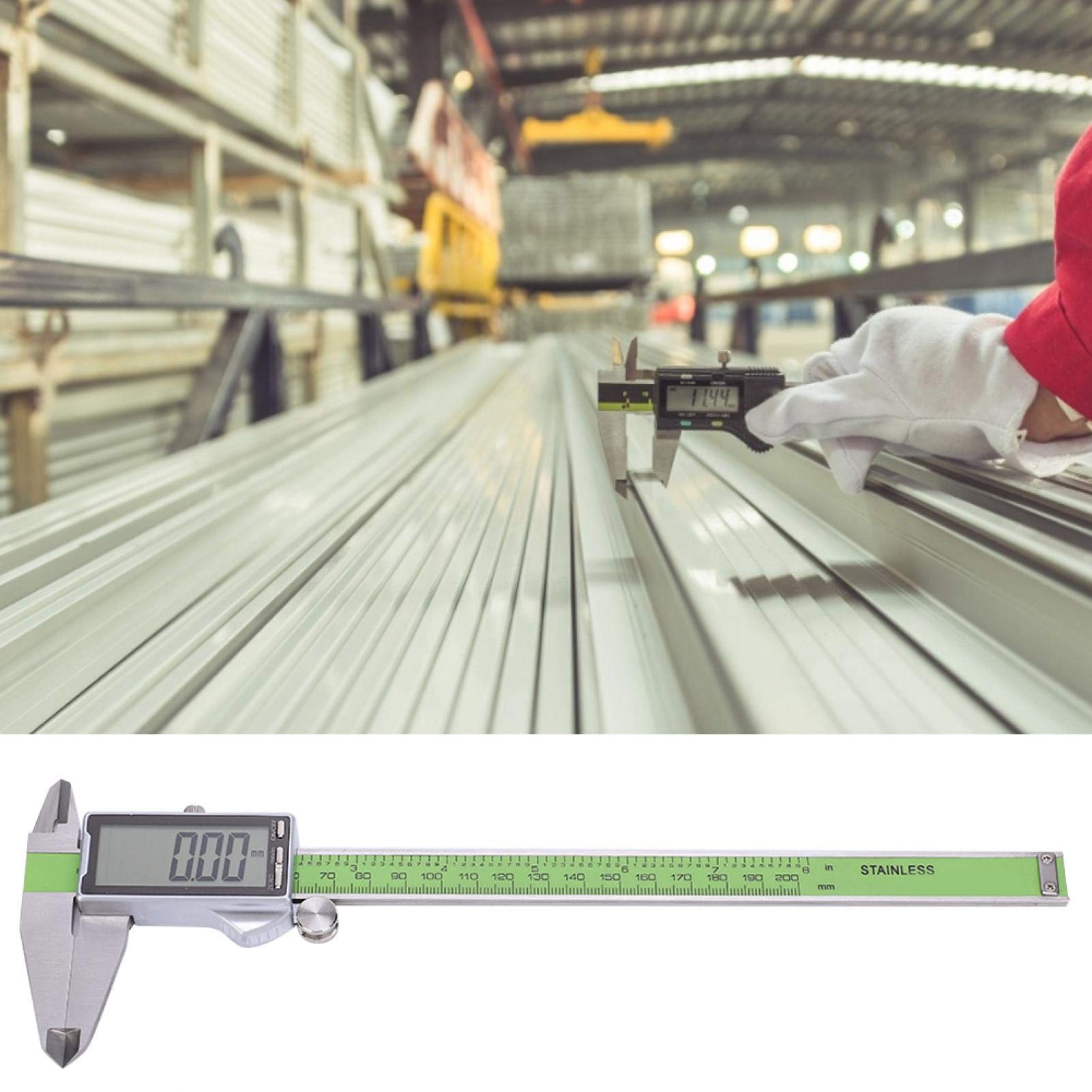 Calibrador digital, calibre de regla electrónica de resistencia de acero inoxidable con pantalla LED, conversión de pulgadas/métricas(200mm)