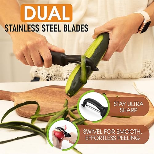 Miniatura 3 de Spring Chef Pelador de verduras giratorio de alta calidad y raspador de banco de acero inoxidable con raspador de cuenco adicional, paquete de 2