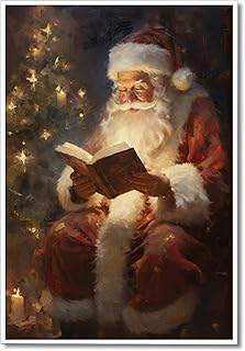 Generisch Vintage-Weihnachts-Leinwand-Wandkunst, Weihnachtsmann-Lesungs-Buchungsbilder für die Wand, Hobby-Lobby-Weihnachtsmann-Bild, Weihnachts-Wanddekorationen, 30x 40cm ungerahmt