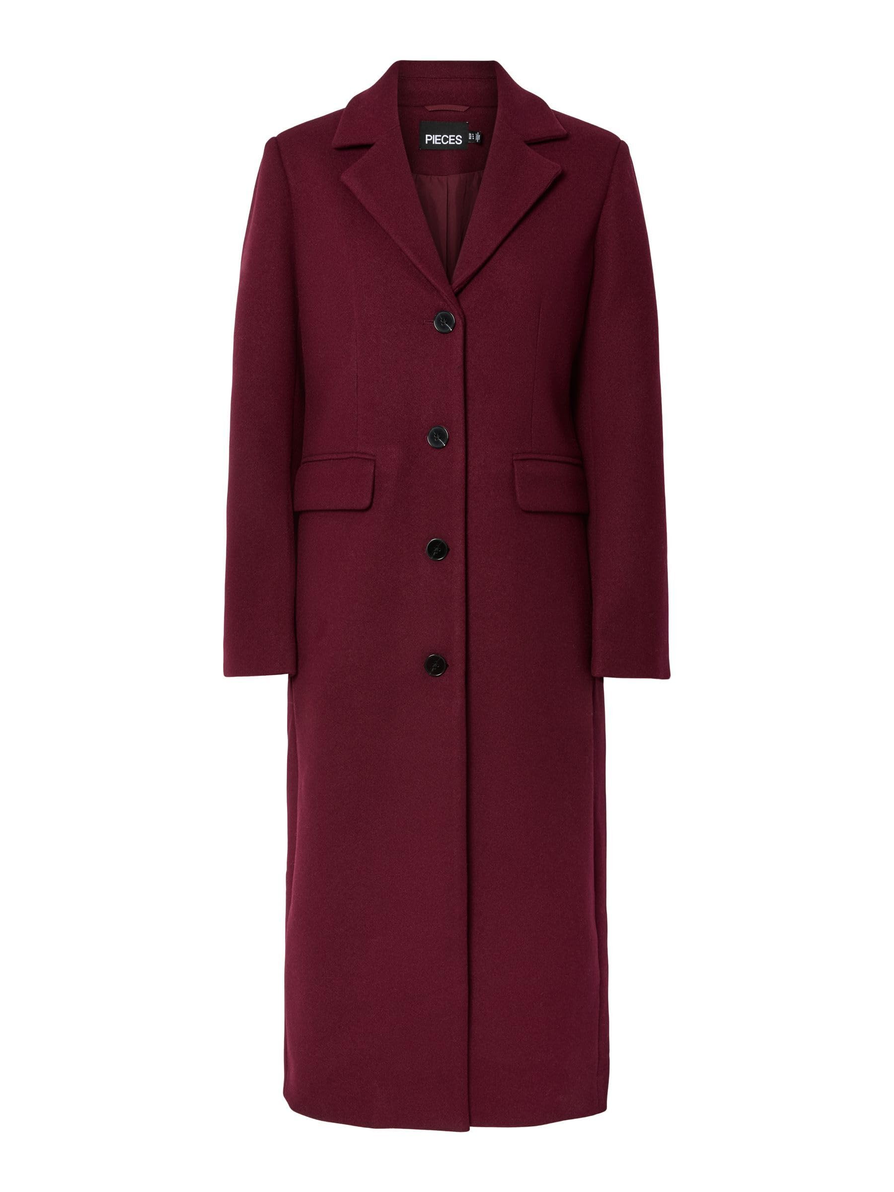 PIECES Women's Pcjadine Long Coat, Tawny Port, L