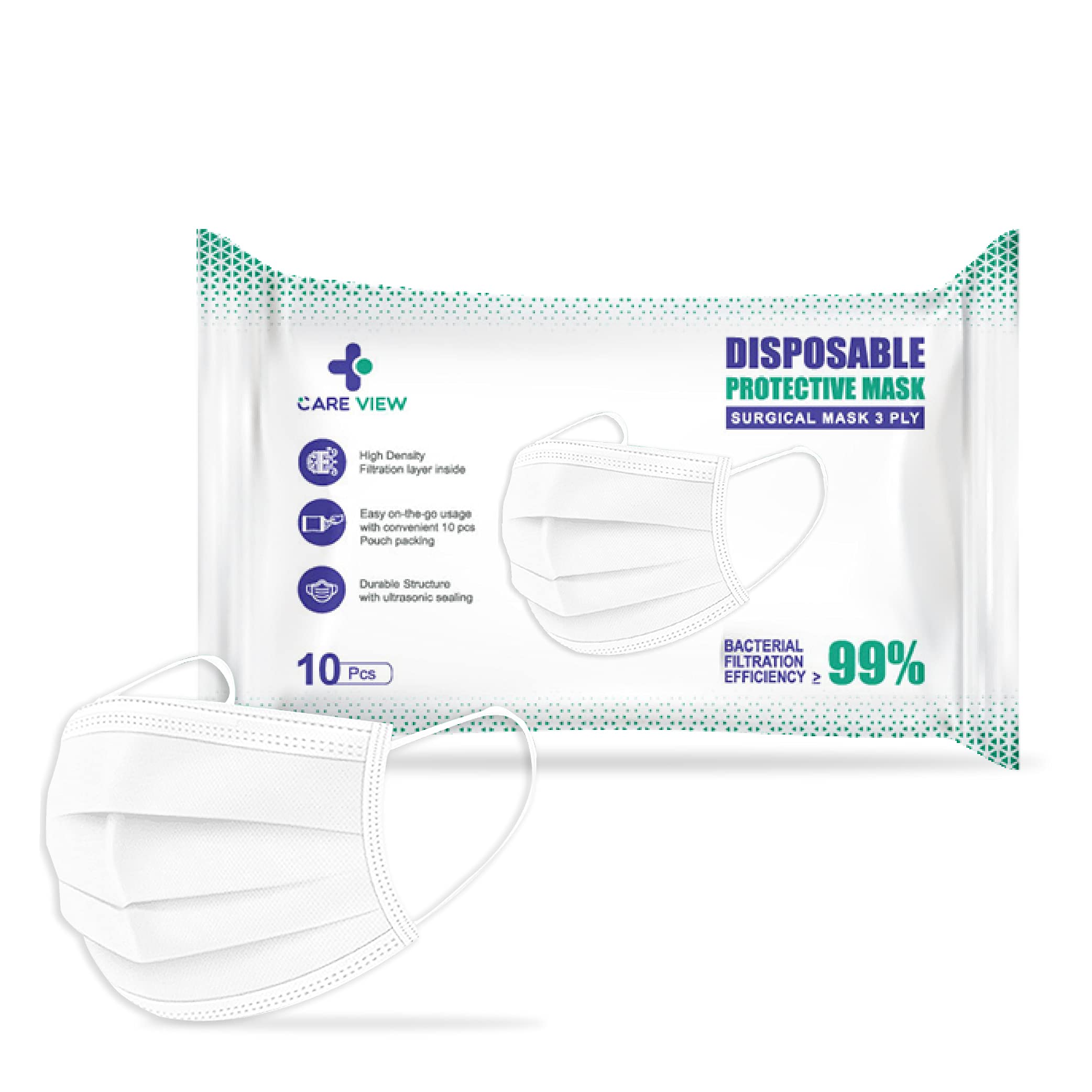 Careview N95 3 Ply Disposable Surgical Face Mask Pouch and built in Nose pin, Certified by BFE>99% and PFE > 95%, SITRA, DRDO, ISO and CE (Pack of 50, White) (CV2920-Pouch)-image-33