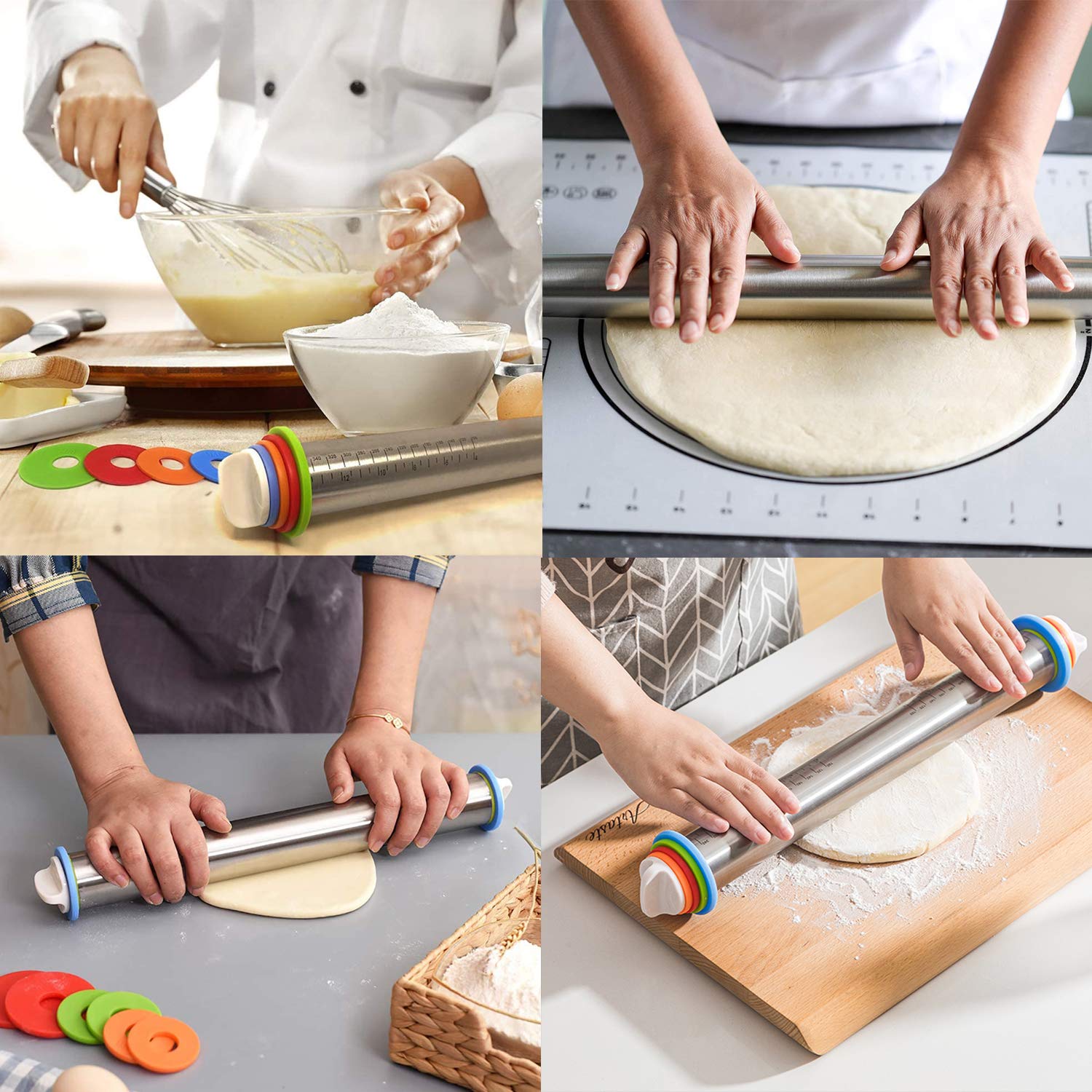 Mattarello In Acciaio Inox In Silicone, Set Di Stuoie Da Forno