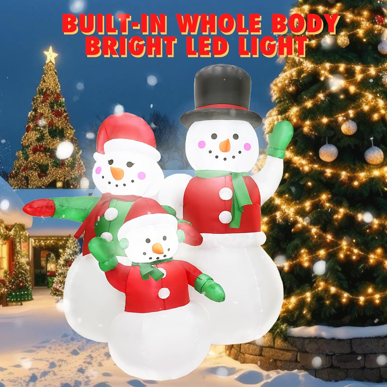5 Ft Christmas Inflatables Snowman Family Outdoor Decoration with Built in LED Lights Blow ups Christmas Snowman Decoration, Xmas Inflatable Decor for Lawn Garden Yard and Holiday Party