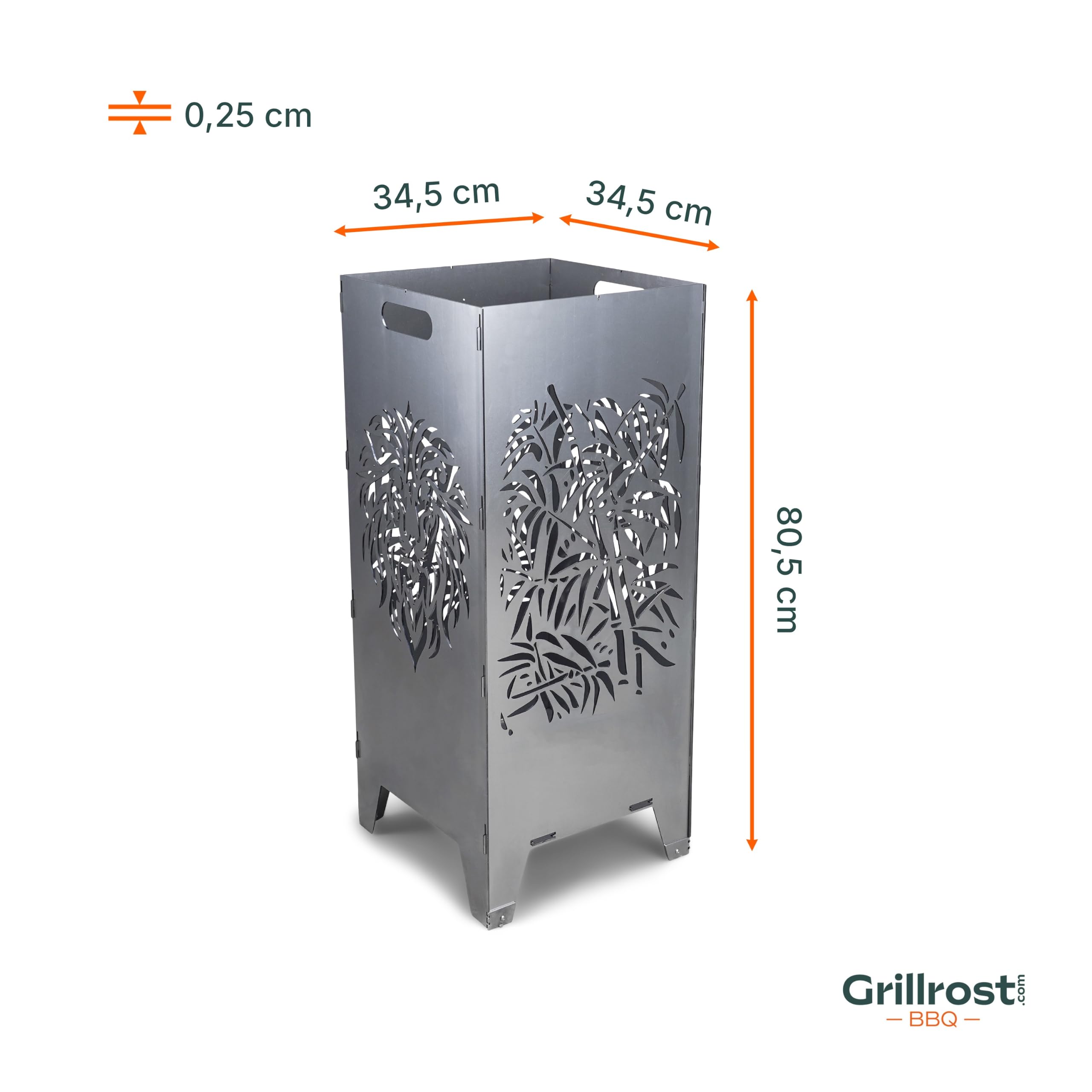 Grillrost.com Das Original Steckbare Feuertonne Löwe aus Stahl mit Edelstahlfüßen - Neugedachte Feuersäule inkl. Auflage-Adaptern für Feuerplatten
