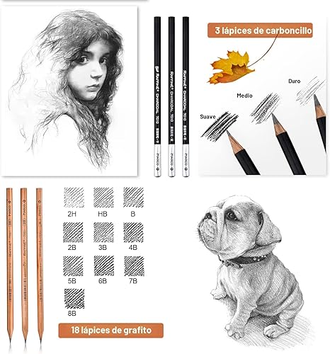 Miniatura 3 de Lápices de dibujo, suministros de arte, kit de lápices de boceto para niños y adultos, juego de lápices de arte de grafito de carbón profesional