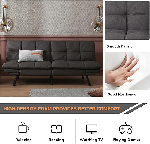 Miniatura 3 de Moderno sofá cama convertible tipo futón, sofá biplaza de espuma viscoelástica, sofá cama plegable con reposabrazos y respaldo ajustables para sala