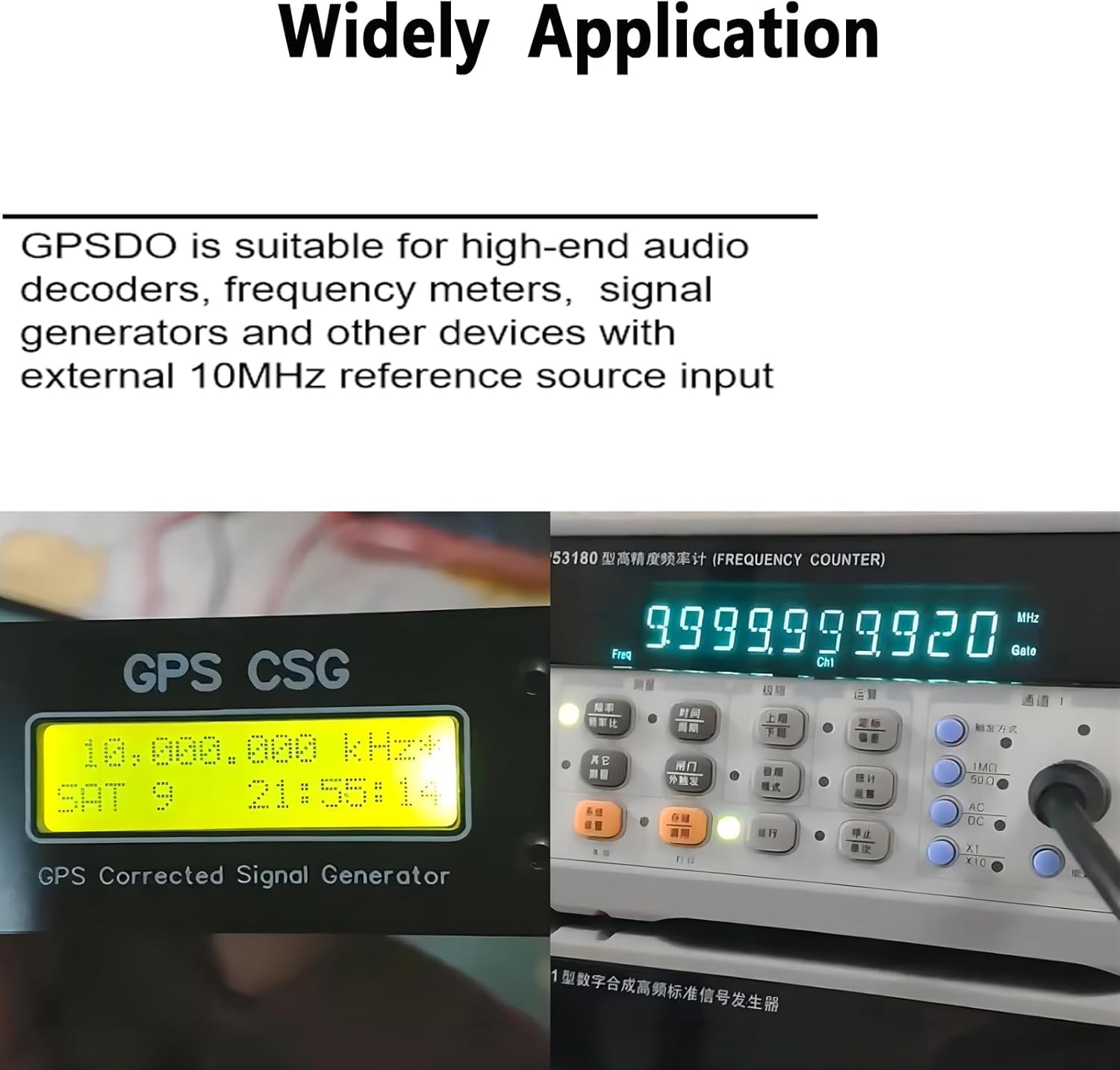 GPS Disciplined Oscillator connected to a frequency counter showing 9.999999.920 MHz