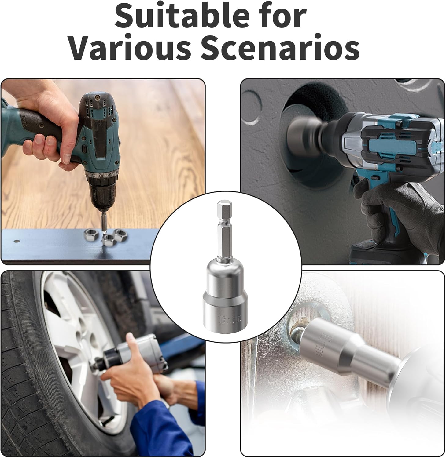 2pcs 1/4" Hexagonal Shank Socket 17mm Magnetic Power Nut Driver Metric 65mm Length Driver Drill Bit Set