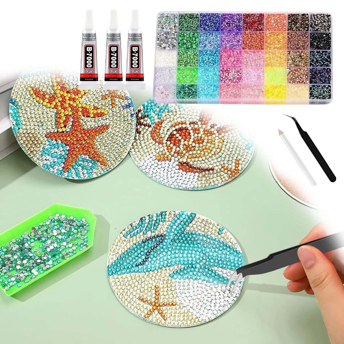 40 colores 32000 piezas de diamantes de imitación de jalea de resina para escarabajos, piedras de grano plano de 3 mm para manualidades con 3 piezas de pegamento de 10 ml, kit de bedazle de