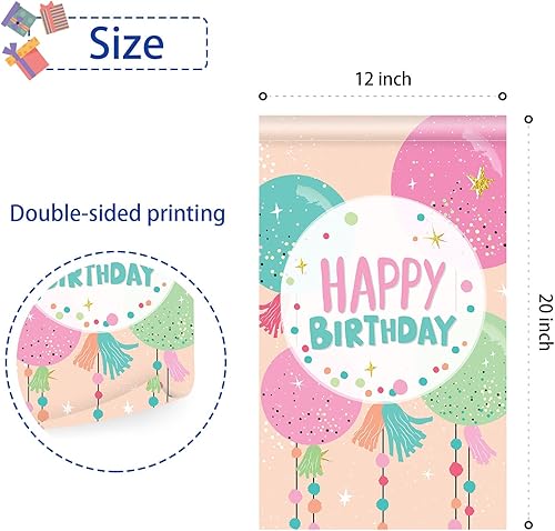 Miniatura 6 de Bandera de jardín de feliz cumpleaños, letrero para puerta de fiesta de cumpleaños de niños y niñas, letrero de césped para patio de cumpleaños,