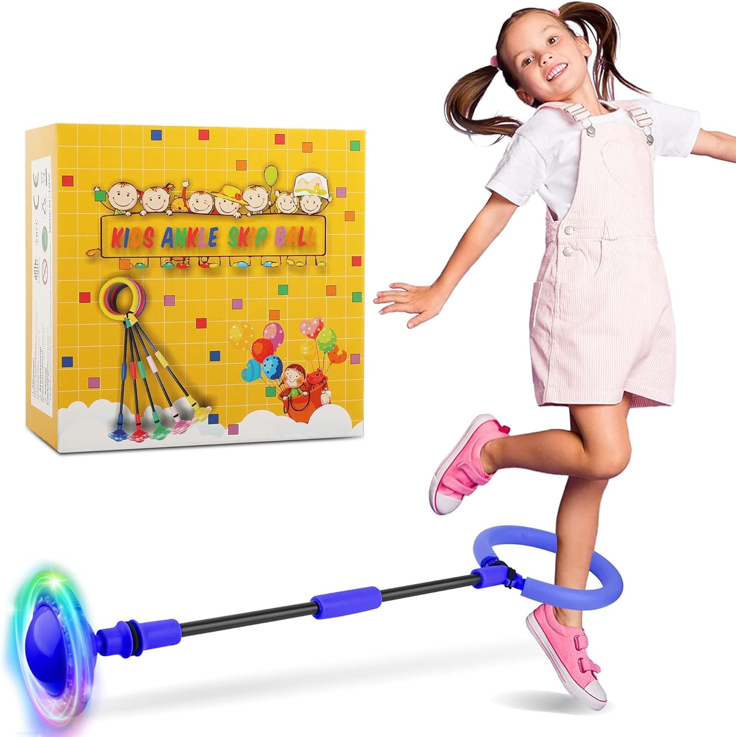 Ankle Skip Ball for Kids, Foldable Skip it Ball with Colorful Flash Wheel, Outside Toys for Kids, Gift for Girls & Boys Age 5 6 7 8 9 10 Years Old