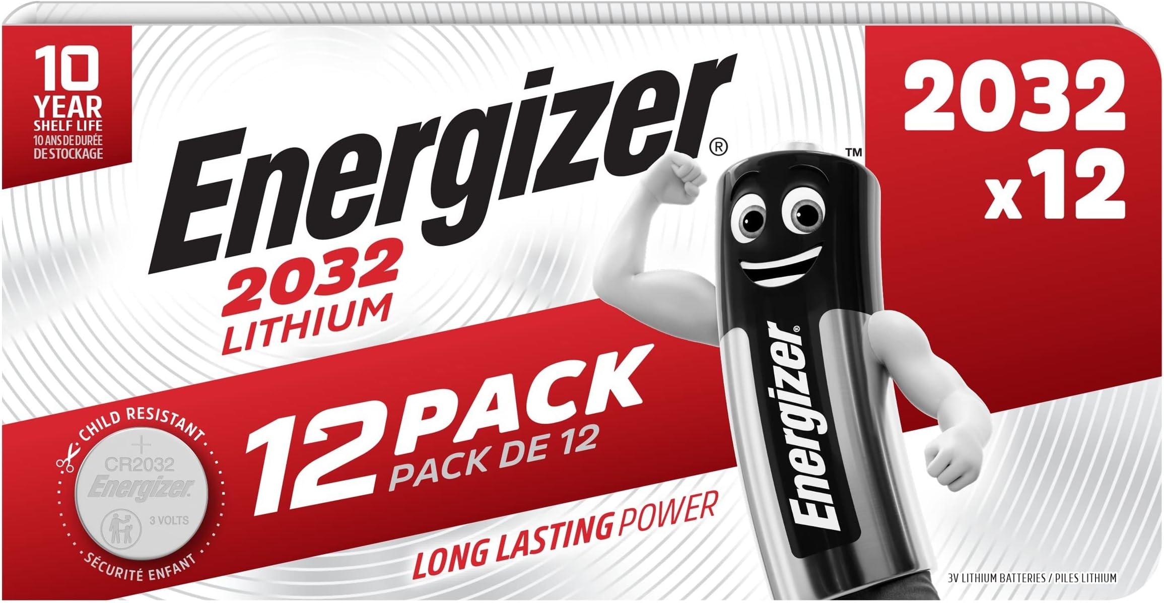 Energizer 12 x CR2032 Lithium Coin Batteries 3V for Watches, Torches
