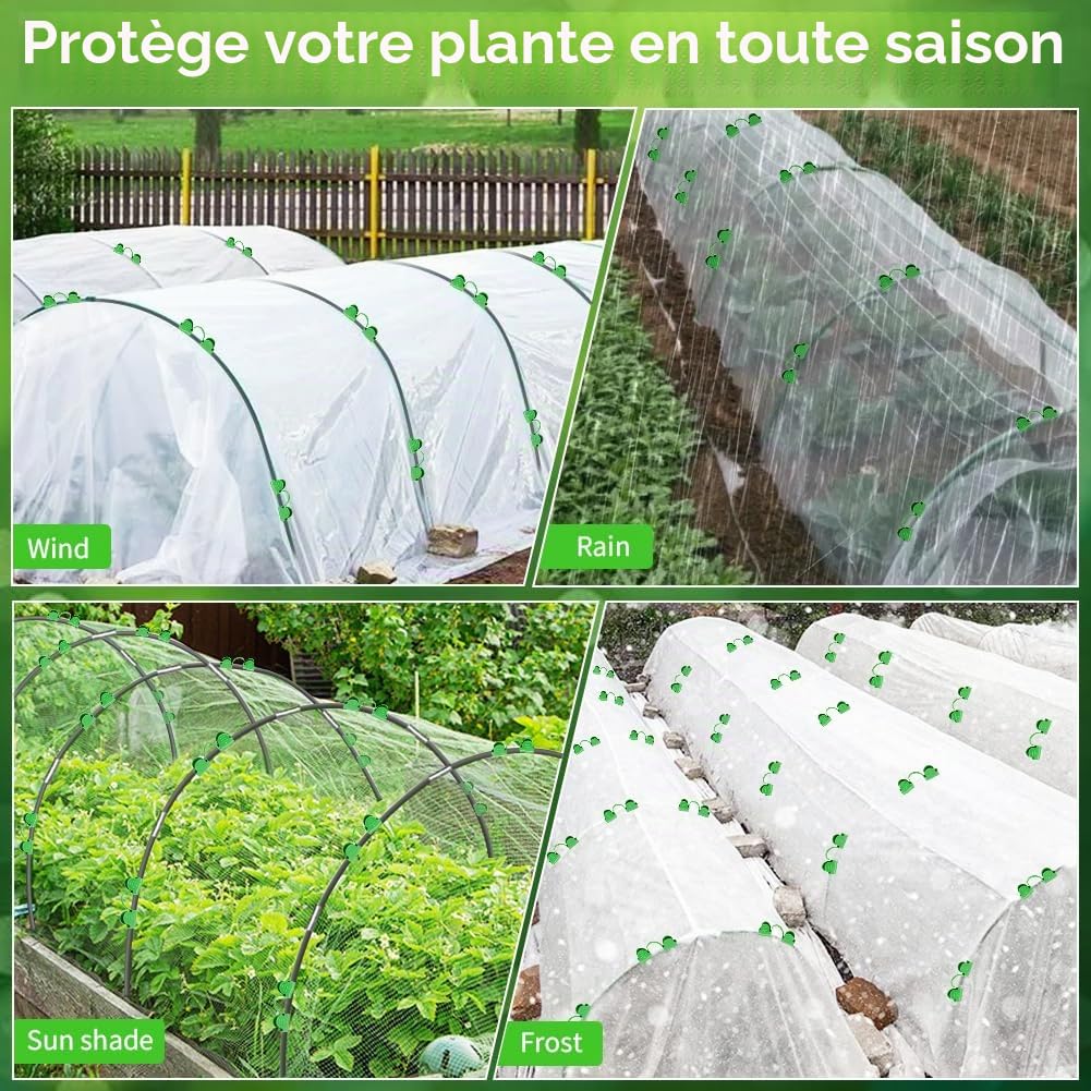 30Pcs Arceau pour Serre Tunnel, Arceaux de Jardin, avec 20 Clips, Tubes de Connexion, Piquets de Sol, Gant et Filet 10m, Arceaux de Support Amovibles en Fibre de Verre pour Plantes d'Extérieur