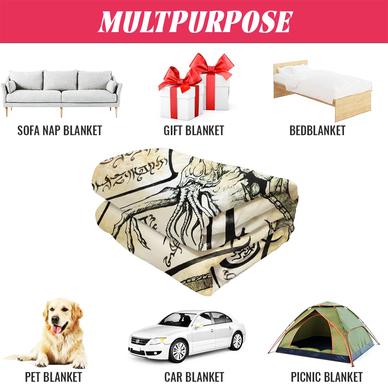 YISUMEI Couverture Polaire Douce 'Les Rituels De Cthulhu' – Jeté Canapé 150x200 Cm – Ultra Confortable Et Chaleureuse Pour Toutes Saisons