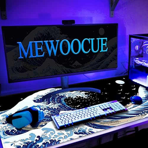Miniatura 8 de Alfombrilla de ratón para computadora de juegos, Alfombrilla grande de ola de mar para teclado de PC impermeable y antideslizante 47.2" x 23.6" y