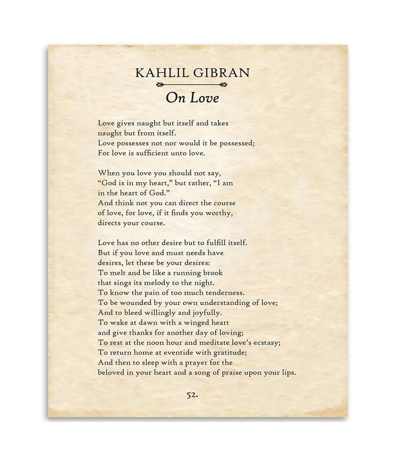 RNUMLIGH Poster Kahlil Gibran On Love Poster Romantic Quote Wall-Art poster Vintage Poetry for Bedroom Living Room poster(Framed,12x18inch(30x45cm))