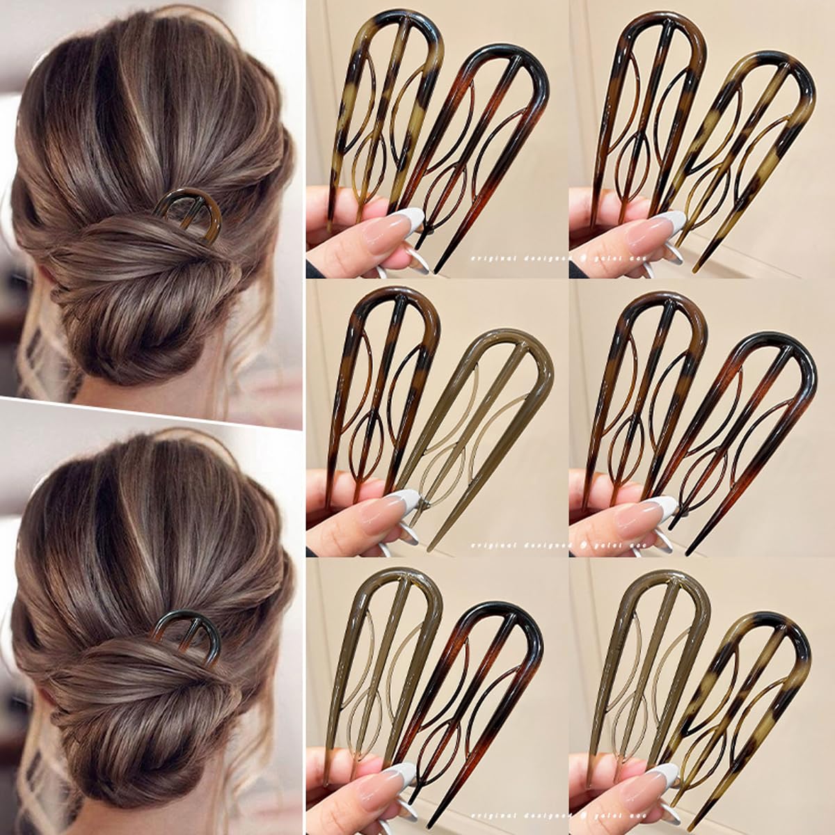 6 Stück französische Haarnadeln für Frauen, U-förmige französische Anstecknadeln, flache Haarspangen, Haarstylingnadeln für dünnes, dickes Haar, starker Halt, Haargabel für Dutt