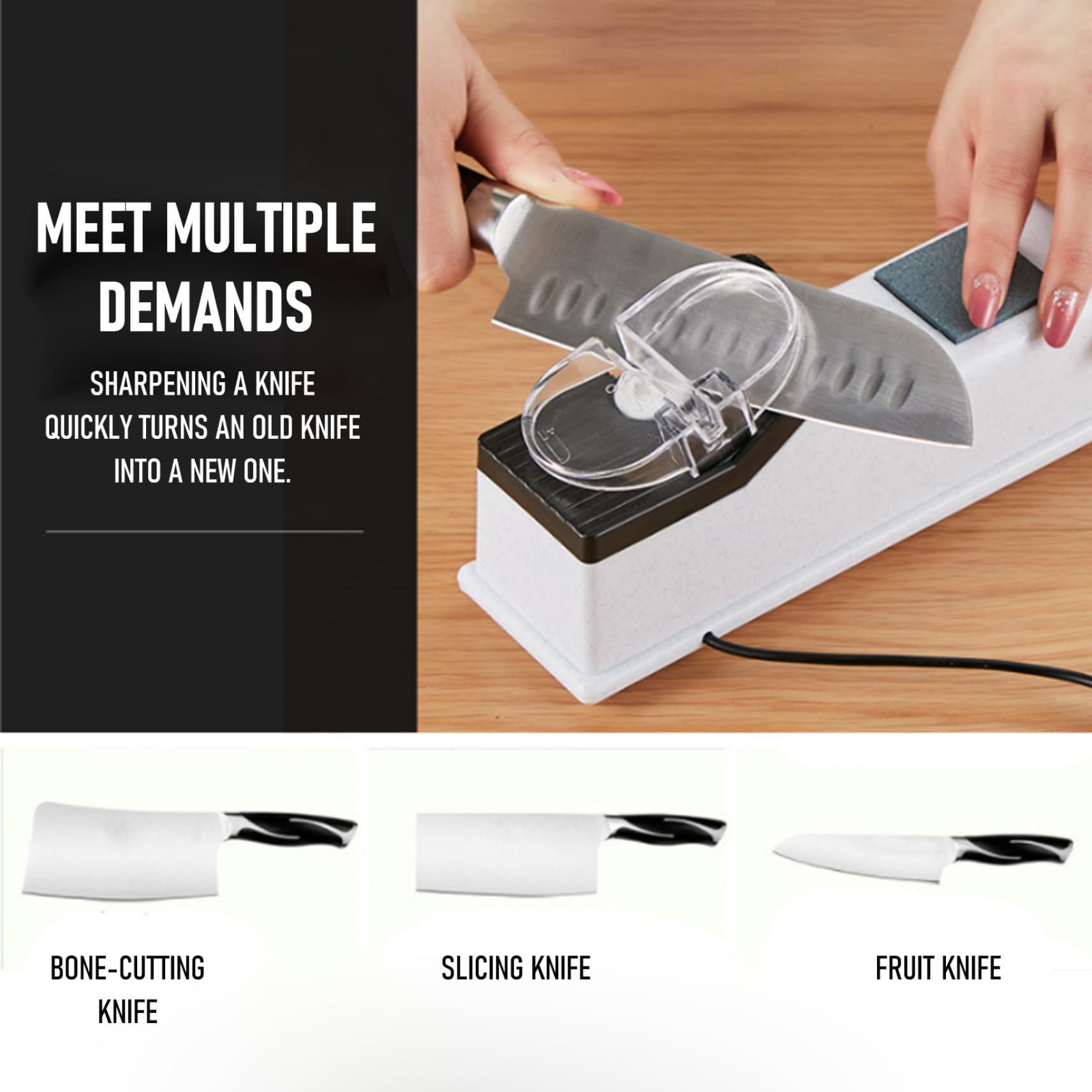 Afilador de Cuchillos eléctrico, afilador y Pulido rápido de Cuchillos eléctrico con Base Antideslizante Estable para Cocineros caseros y Chefs Profesionales.-