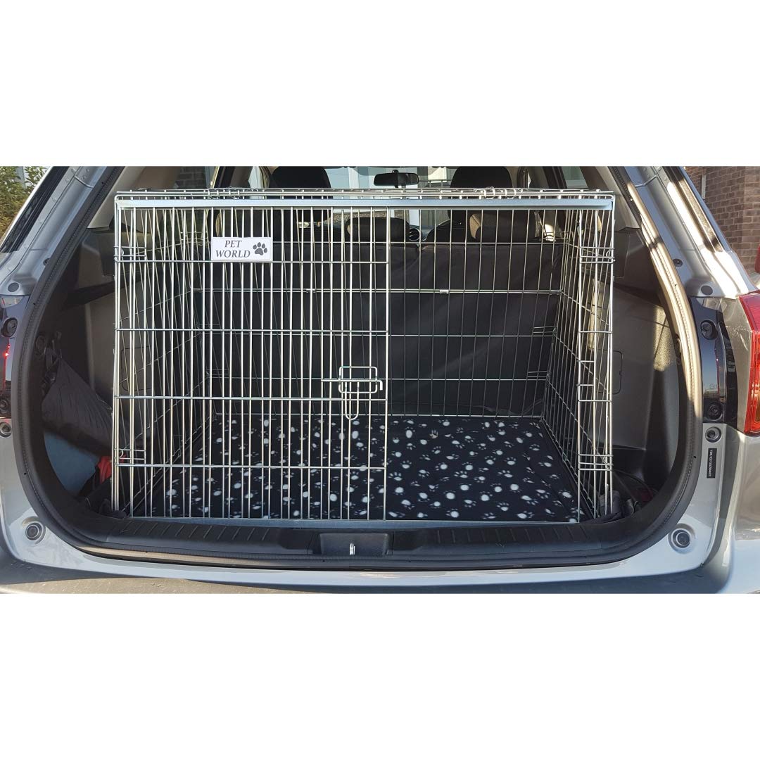 Pet World Grande gabbia per cani inclinata da 91,4 cm, perfetta per berline, station wagon e stivali 4x4, design britannico, gabbia da viaggio in acciaio, portello di fuga di emergenza, pieghevole