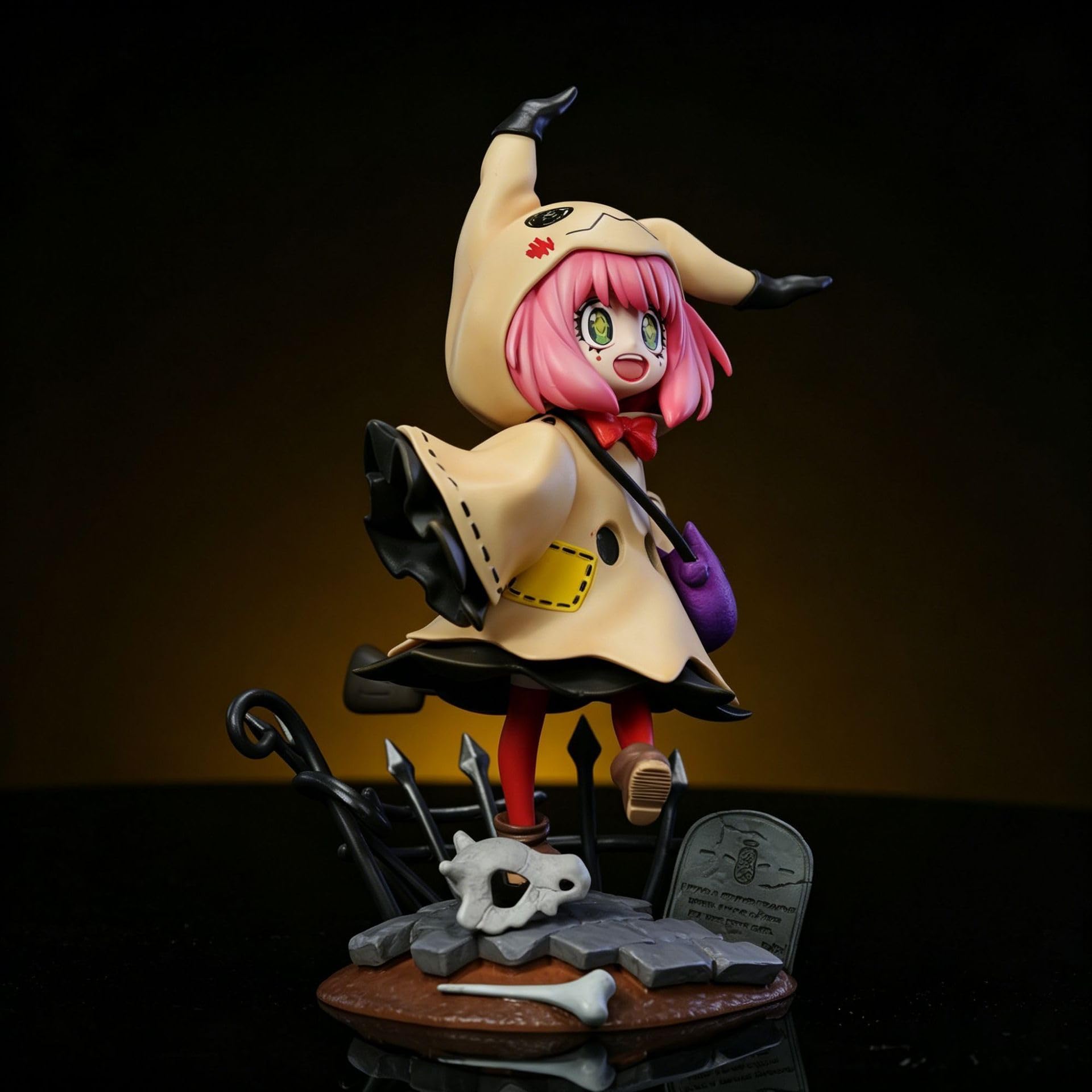 REOZIGN Anya Figur, Halloween-Kleid Ersatzgesicht Anya Forger Figur 22 cm handgefertigt PVC Action-Modell Dekoration Statue Geschenke