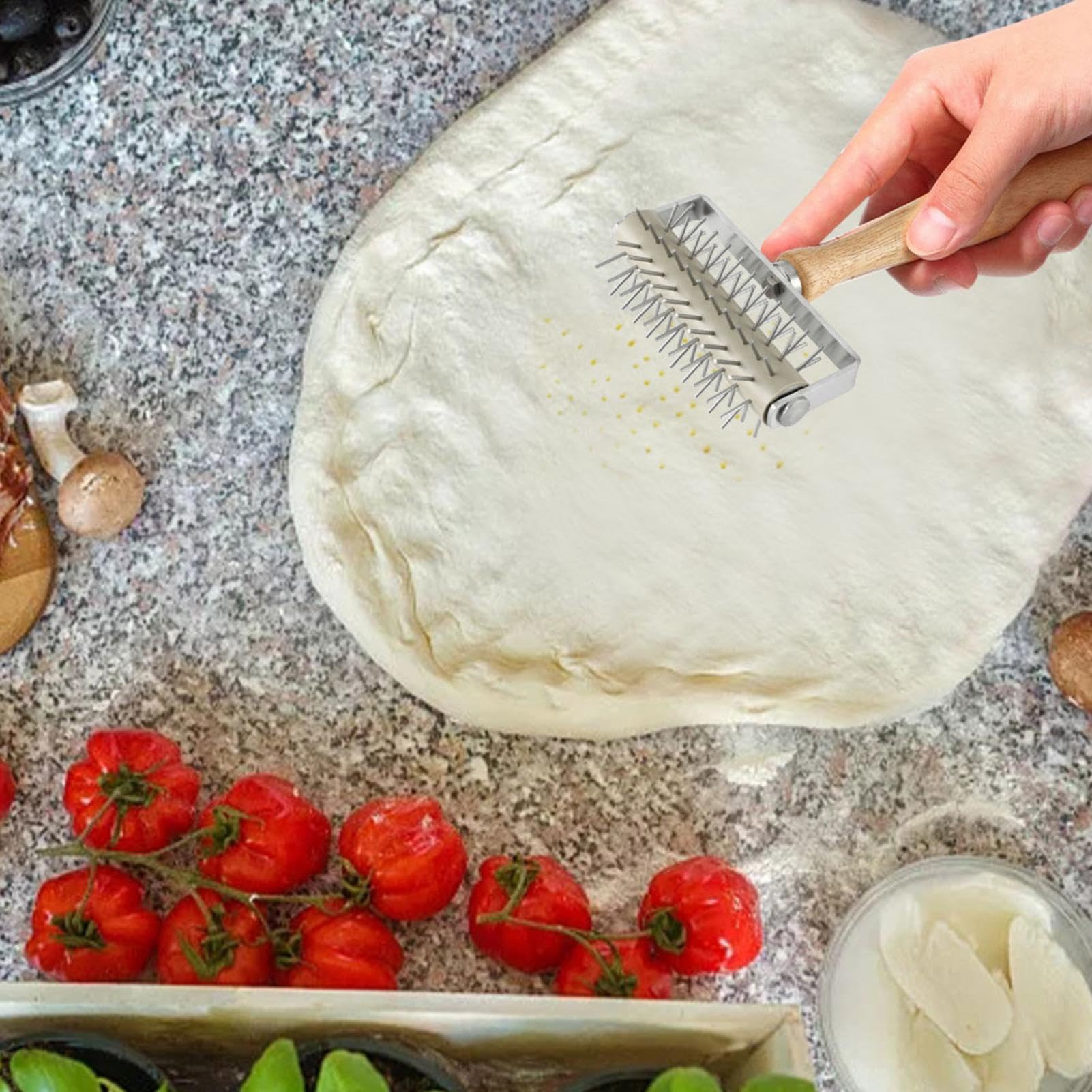 Pizza Dough Docker - Handle Roller Docker | Stainless Steel Dough Docker For Pizza, Bread Pastry Baking Tool, Pizza Roller Pin Puncher With Handle For Cake Pie Cookkies Bread Pastry Baking Tool