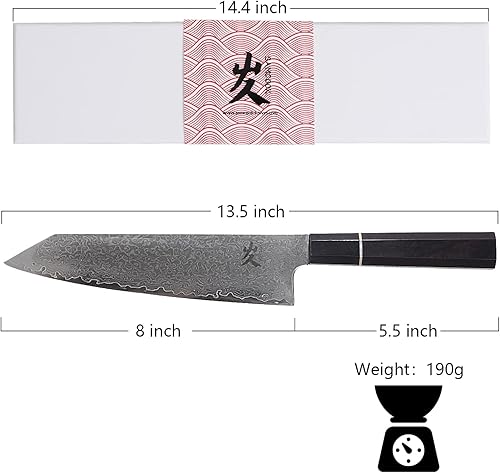 Miniatura 2 de SAMCOOK Kiritsuke Cuchillo de chef – Cuchillo profesional afilado de Damasco de 8 pulgadas – Cuchillo japonés VG-10 de acero inoxidable de alto