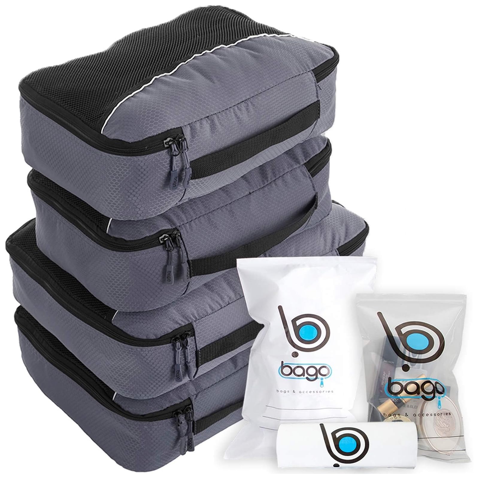 bago 7 Pcs Packing Cubes for Travel - 4 Travel Packing Cubes for Suitcases with 3 ZipLock Bags - Luggage Organizer Bags to Get Maximum Storage, Save Time & Effort to Pack (Gray)