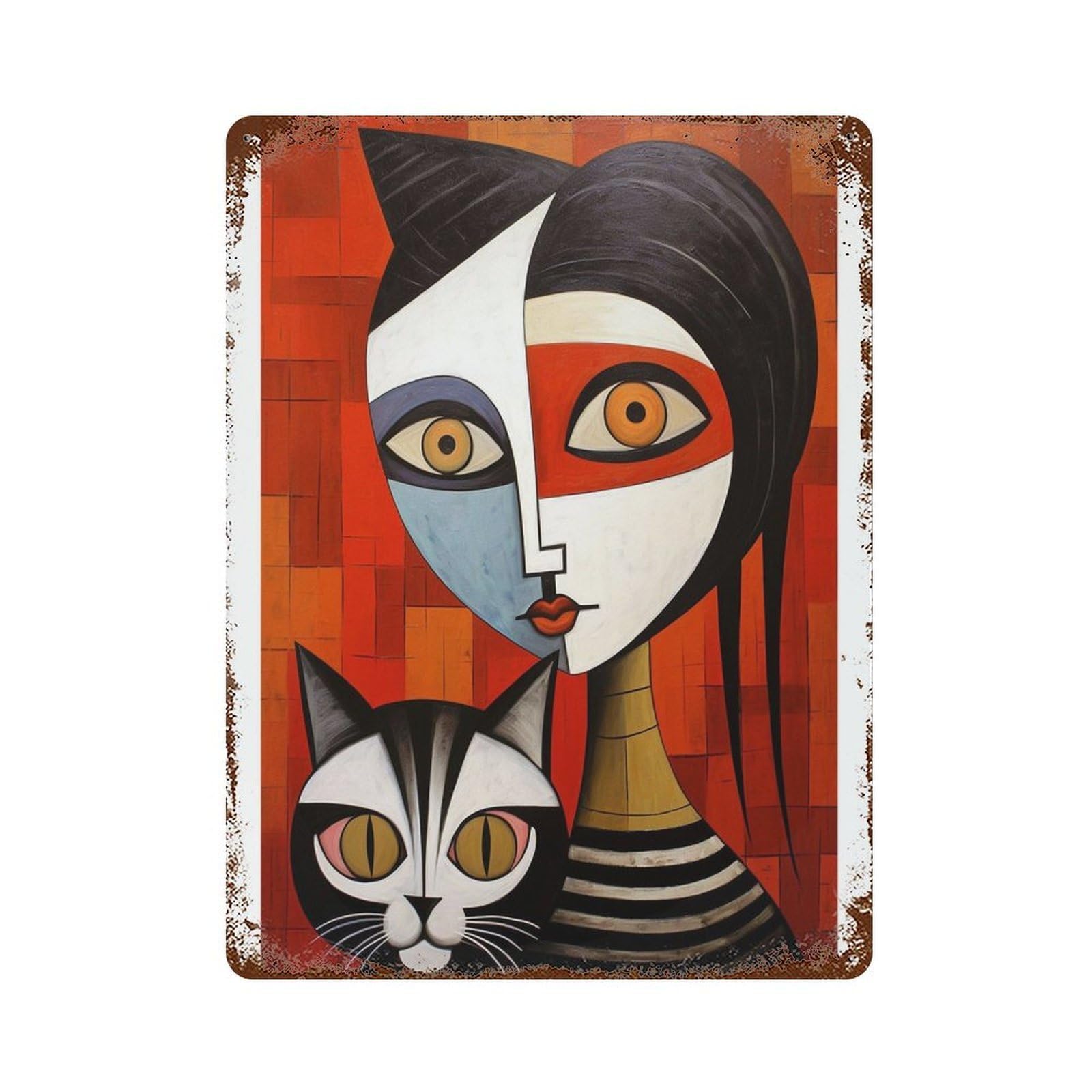 xiaoxiaoshen Picasso Style Cats Abstract Artistic Cat Modern Décor Wall Decor Art Metal Tin Poster Modern Home Decor Art Home Bar Shop Decorations Vintage Sign 40x30cm