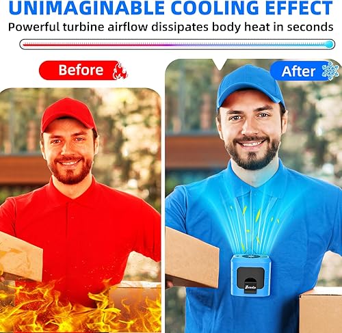 Miniatura 5 de Zeadio Ventilador portátil con clip de cintura, 4 velocidades, 10000 mAh, funciona con manos libres, con función de iluminación y carga para