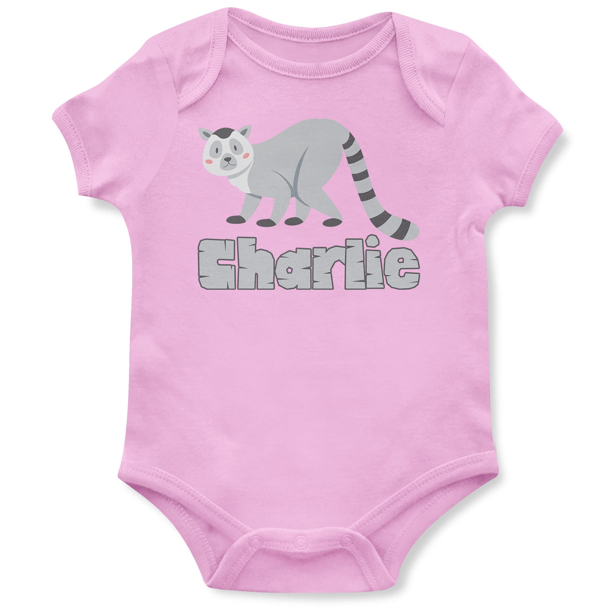 Personalised Cute Lemur Baby Grow, Lemur Gifts for Babies, Safari and Zoo Birthday for Baby Boy or Girl, 3-6 Months, Light Pink
