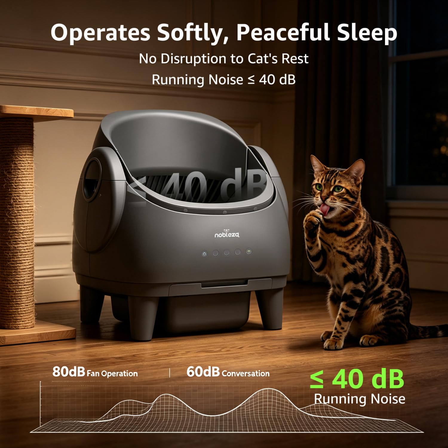 Nobleza Arenero Gatos Autolimpiable Abierto - Arenero Automático Inteligente con Control por App, Multi-Sensores de Seguridad, para Gatos 1-15kg, Incluye Bolsas y Desodorantes, Gris