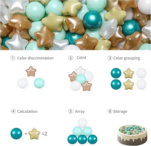 Miniatura 3 de GOGOSO Pelotas verdes con estrellas para niños pequeños, bolas de plástico para niños, tienda de campaña de juego para pelotas, juguetes de agua