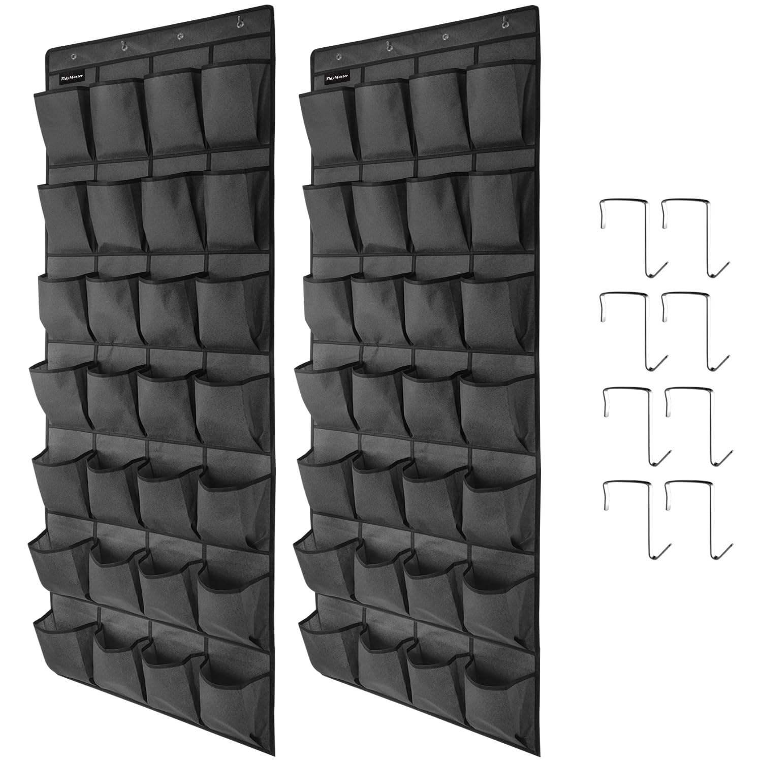 2 Pack 28 Large Pockets Hanging Shoe Organizer Over The Door Shoe Rack for Closet Door Storage Shoe Holder Hanger.8Hooks.Imitation linen Gray