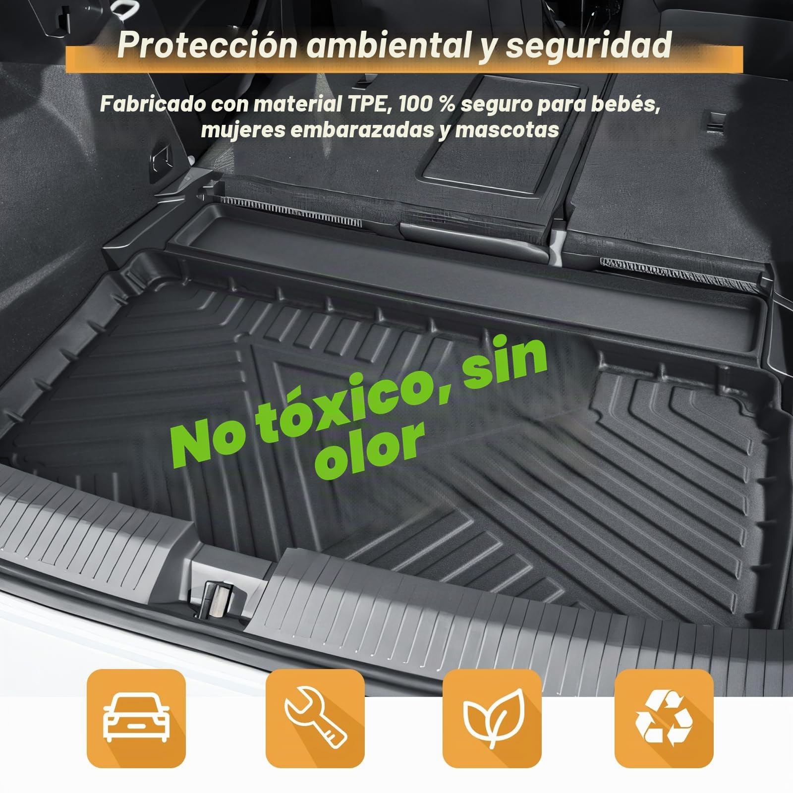 ECOZEN Alfombrilla Maletero 3D para VW Tango ROC 2018-2025 TPE (Inferior) Alfombrilla de Goma para Maletero, Impermeable Antideslizante, Borde Alto, Todo Clima, Alfombrilla Maletero para VW T ROC