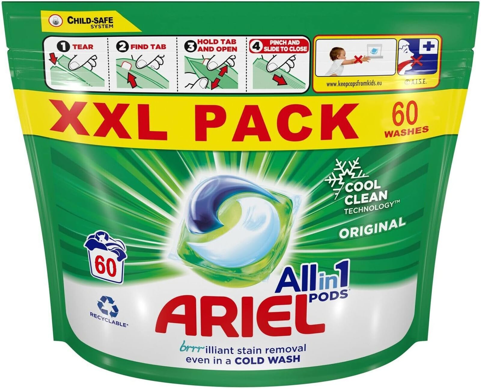 ARIELAll-in-1 Pods Original Washing Capsules, 60 Washes, 1512g