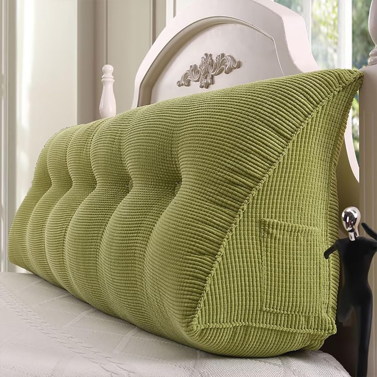 TESICA Large Bolster Triangular Positioning Support Reading Backrest Wedge Pillow Corn Velvet Headboard Pillow for Day Bed Bunk Bed with Removable Cover 59x10x20 Inches