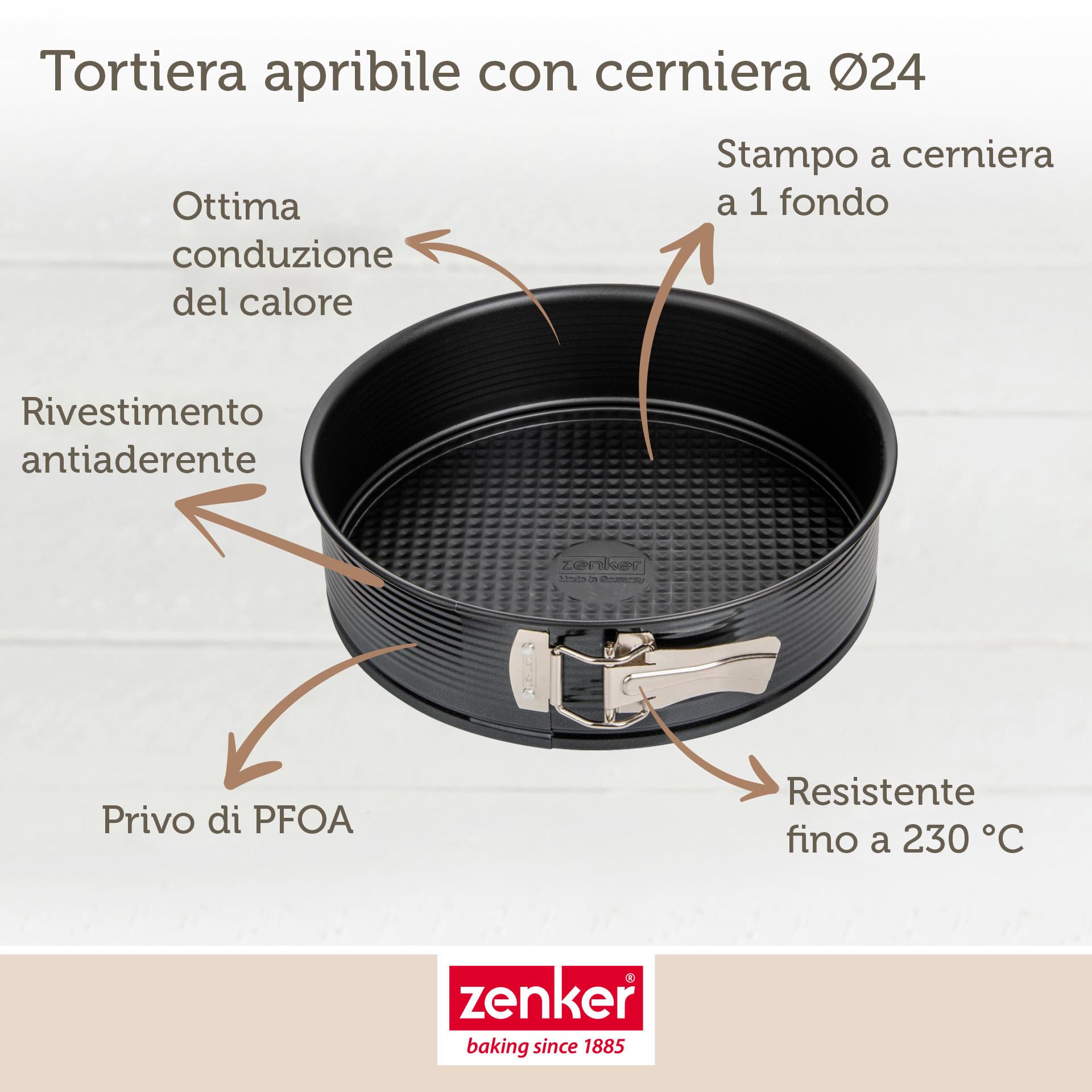 Zenker Stampo Tortiera apribile 1 fondo Ø24x6,5cm Carbon Steel rivestito in antiaderente Teflon Classic Temp Max 230°C Linea Black Metallic