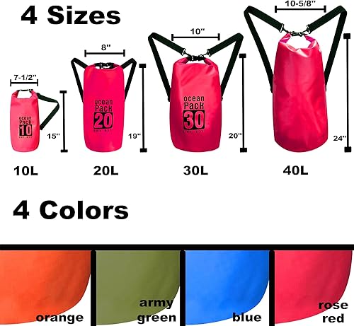 Miniatura 2 de Bolsas secas impermeables de 20 litros, ligera, flotante, con correas ajustables para viajes, pesca, rafting, natación, barco, senderismo,