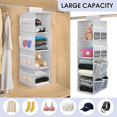 Miniatura 5 de PetsHome Organizador colgante de armario de 4 estantes, ahorro de espacio, estantes de almacenamiento colgantes con bolsillos de malla y grifo