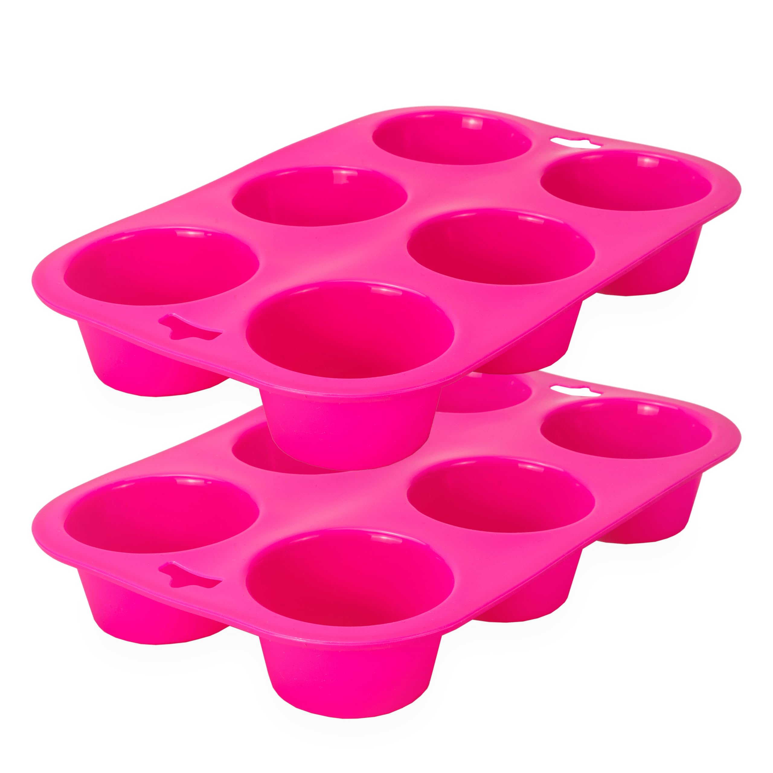 ZANGCO Non-Stick Silicone Muffin Tray – 6-Cup BPA-Free, Heat-Resistant Baking Pan for Cupcakes, Muffins, and More (Pink 2 - Pack)