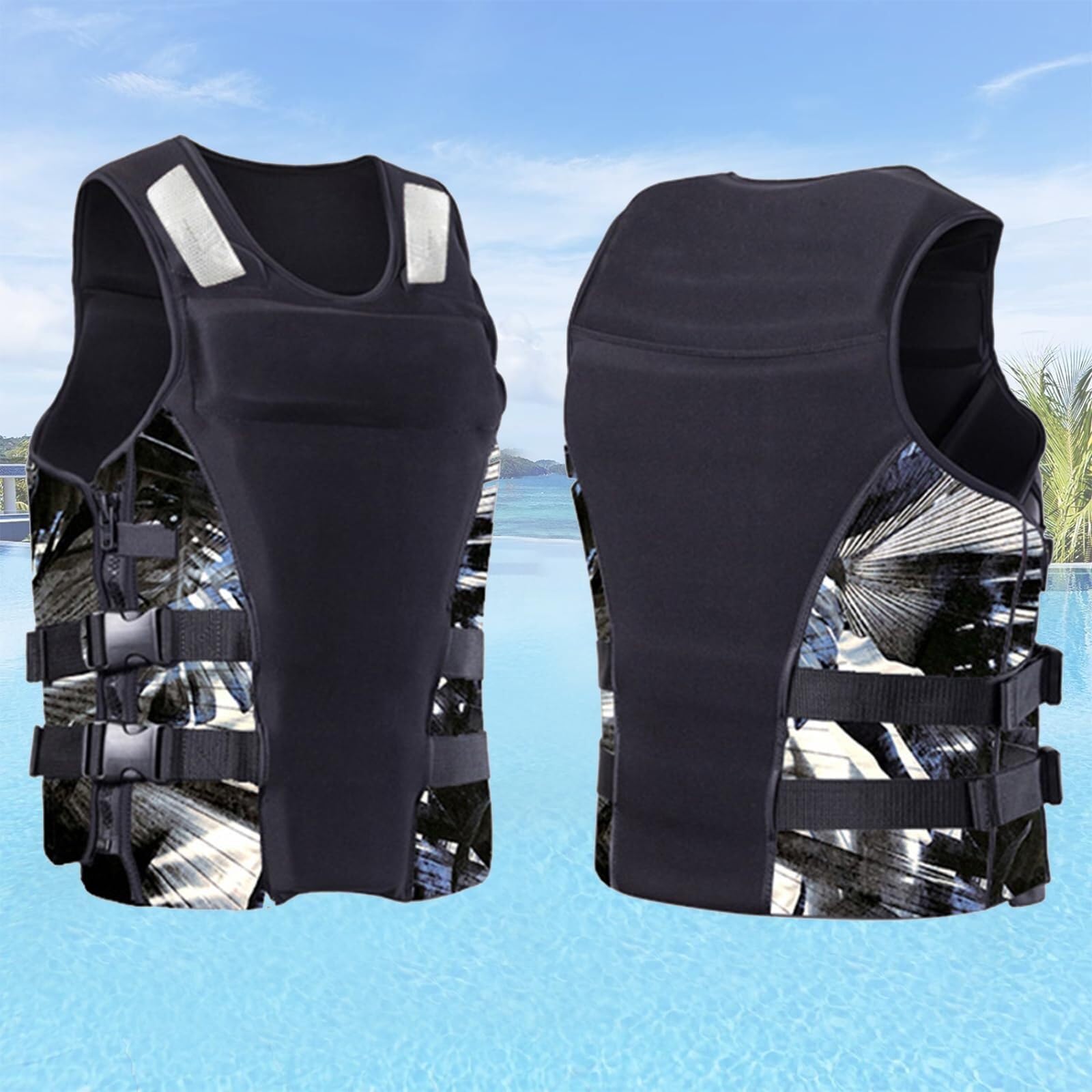 Chaleco Salvavidas de Neopreno for Adultos, Chaqueta de natación de Alta flotabilidad, Equipo de Seguridad for Kayak, Paddle Surf, navegación y Deportes acuáticos.(Black,XXL)