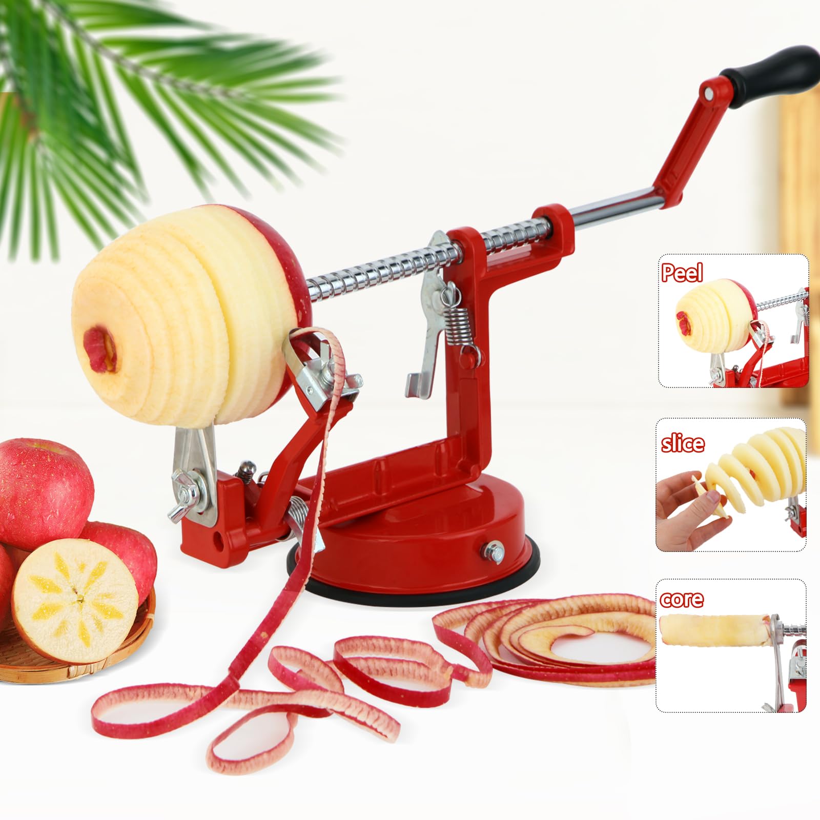 LIVSGNISTA Apple Peeler and Core Remover, Stainless Steel Blade Apple Slicer, Fruit Cutting Machine, Convenient and Interesting Creative Kitchen Tool Gift, Hand Cranked Peeler (Red)