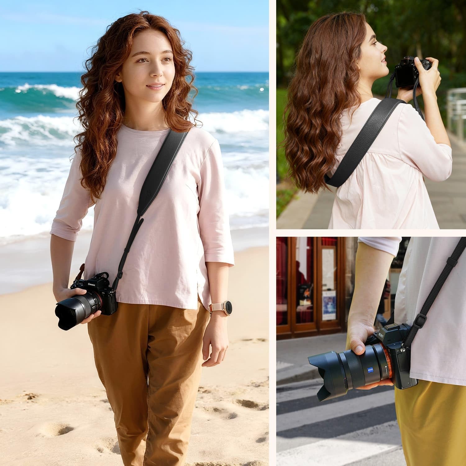 1.8”Wide Camera Strap, Fashionable PU Leather Camera Strap for Sony/Nikon/Canon/Minolta/Panasonic/SLR/DSLR Cameras